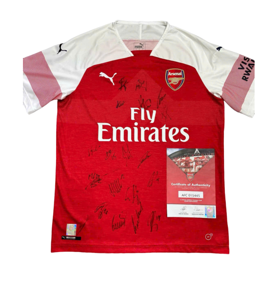 Áo đấu Arsenal mùa giải 2018-19 có chữ ký của toàn đội