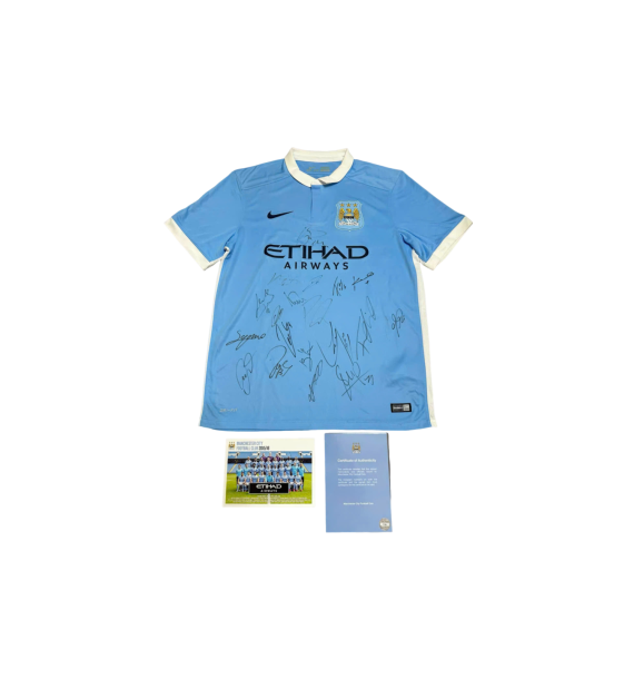Vật phẩm quý hiếm và có giá trị: Áo đấu Manchester City mùa giải 2015-16 có chữ ký của toàn đội