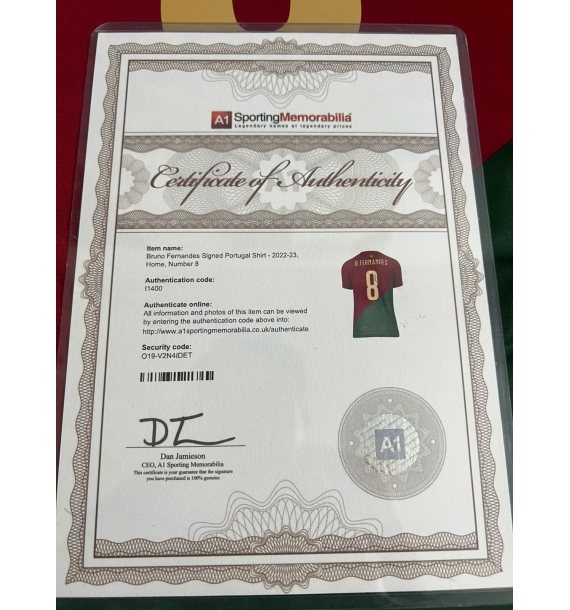 🔥 ÁO ĐẤU BỒ ĐÀO NHA SIGNED – BRUNO FERNANDES #8 (2022/23) – KÈM COA A1 🔥